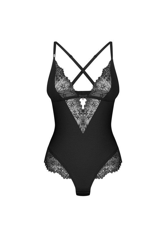 Body Obsessive Sparkly Night Teddy čierne čipkované bez kostíc z mikrovlákna