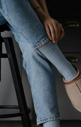 ART.130 Prírodná Merino vlna Dámske ponožky Steven blue -stripe, bez švov, teplé