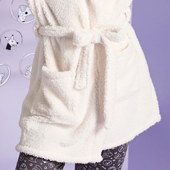 Igrid Dámsky župan Sorbetto - biely, nadýchaný s kapucňou s medvedíkom
