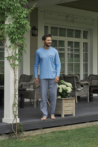 Jaromir Pánske dlhé nohavice s dlhým rukávom Talianska móda - modrá/print