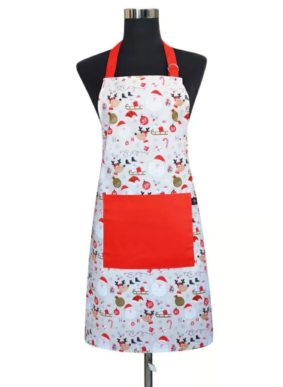 Vianočná kuchynská zástera Santa 60x75 biela červená Santa Claus - bavlna Spod Igły i Nitki