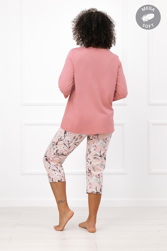 Italian Fashion Kafelia dámska pyžama Mega Soft 3/4 s kvetmi a vreckom