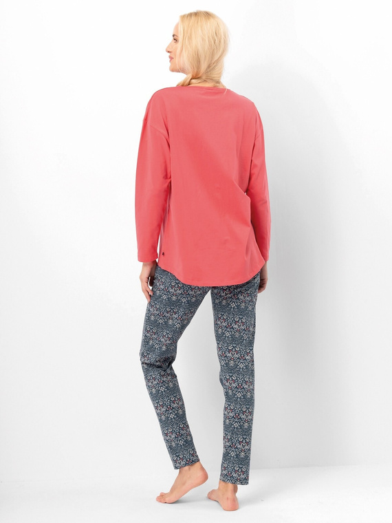Dámske pyžamo Key LNS 703 koralovo-bavlnené, s dlhým rukávom, elegantné