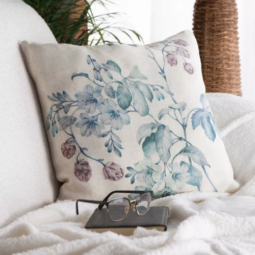 Ľan 41 Dekoračná obliečka na vankúš Eurofirany | Prírodná zelená, vzor listov