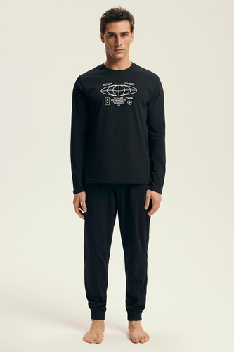Henderson Core 43469 Loger pánske pyžamo čierne - bavlna, dlhý rukáv, elegantné balenie