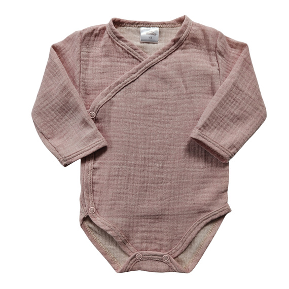 Mušelínové body Just Muslin 03235R Makoma rose - dlhý rukáv, obálkové zapínanie, 100% bavlna