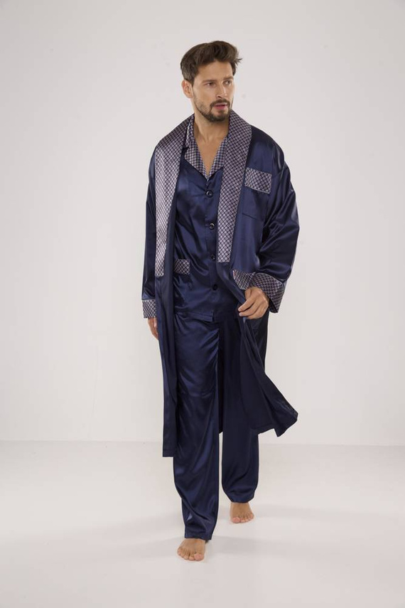 939 Pánske saténové pyžamo - tmavomodré