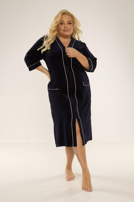 974 / 352 Dámsky župan z velúru Forex - tmavomodrý