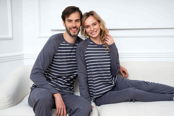 Oda Dámske pyžamo s dlhým rukávom a dlhými nohavicami Italian Fashion - grafitová/grafitová potlač