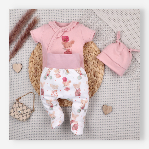 Detské body Nini Little Mouse organická bavlna zavinovacie krátky rukáv