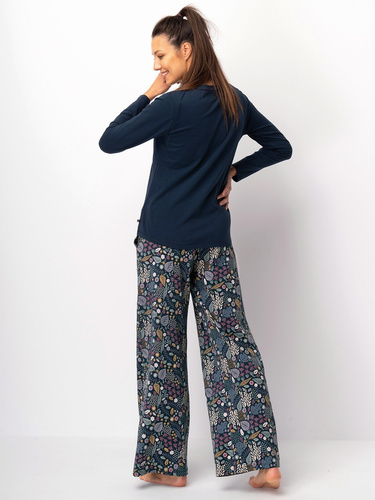 Dámske pyžamo Key LNS 571 dark sea - bavlna, dlhý rukáv, elegantné