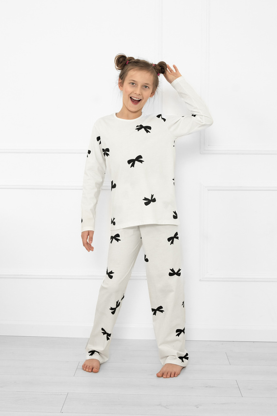 Dievčenské pyžamo Fiocca- ecru, bavlna, dlhý rukáv a nohavice Talianska móda