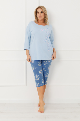 Dámske pyžamo Erula Italian Fashion cotton jersey 3/4 plus size - modré