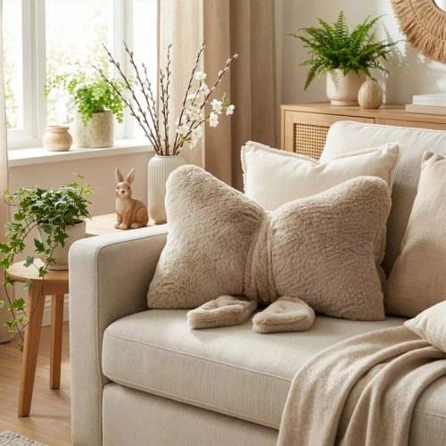 Eurofirany Wiosna 135 – dekoratívny vankúš 37x10x30 s mašľou beige