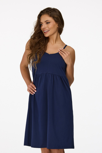 nie. 25 Tehotenská nočná košeľa Senizo navy blue - 100% bavlna, dojčiaci zips, ramienka