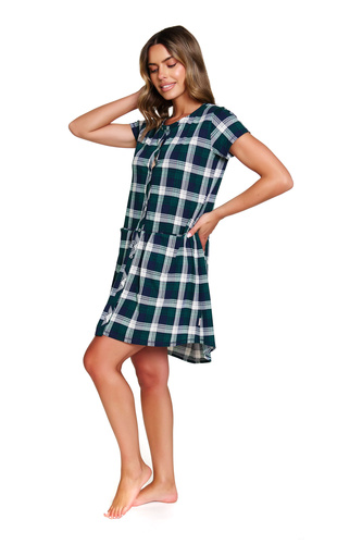 9444 Doctor Nap - Nočná košeľa pre tehotné a dojčiace ženy z bavlny | Poľská výroba - smaragdová