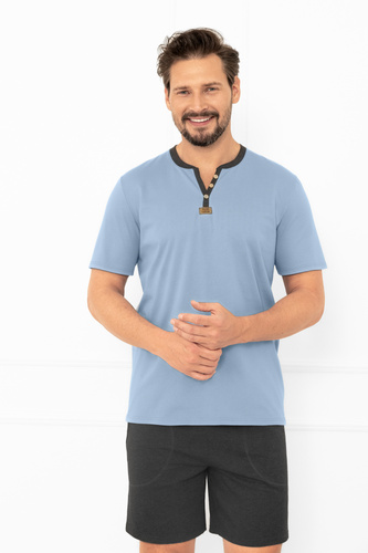 Julius Italian Fashion pánske pyžamo oceľové - krátke, bavlnené, elegantné