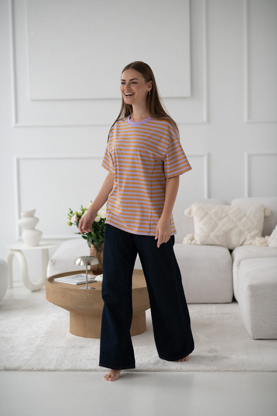 Mamahood Tričko pre tehotenstvo a dojčenie Milk&Love medové a lila pruhy - pohodlné a štýlové