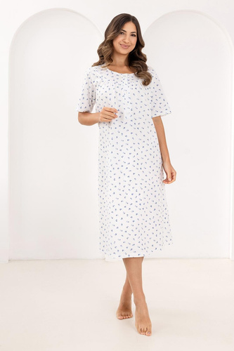 019 Regina Nočná košeľa modrá - dlhá, bavlnená, s výstrihom na gombíky