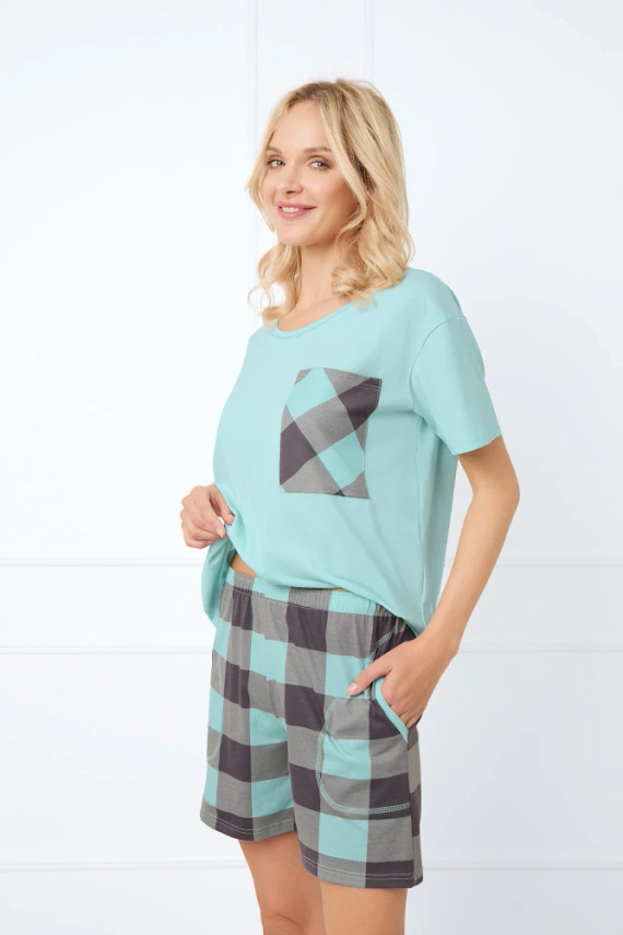 Sandra Dámske pyžamo s krátkym rukávom, krátke nohavice Italian Fashion - svetlo tyrkysová