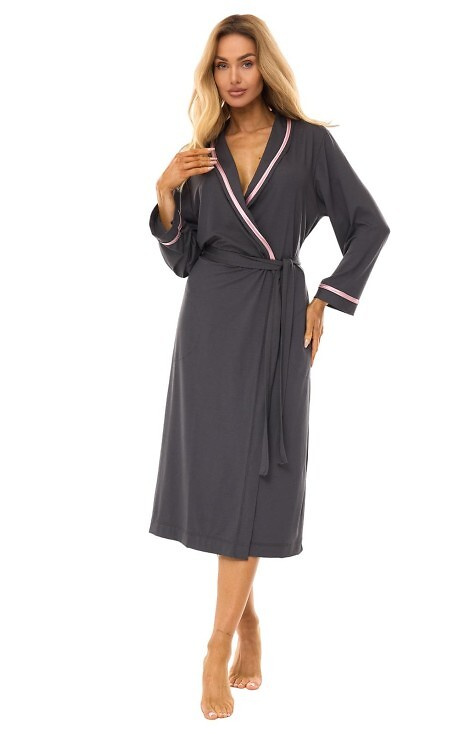 2506 Dámsky dlhý viskózový župan L&L graphite - ľahký, priedušný