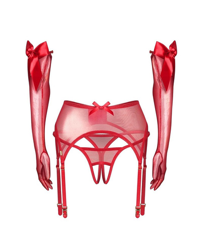 Obsessive Gifty Red 3-dielny červený komplet pás, tangá, rukavice