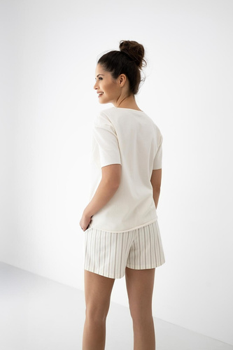 Dámske pyžamo Jemma Sensis ecru/béžové, bavlna, krátky rukáv, pásiky