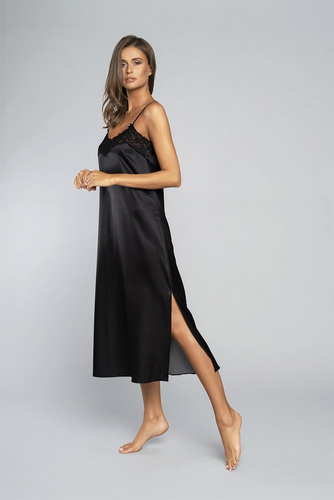 Nočná košeľa na dotyk s úzkym ramienkom, dlhá Italia Fashion - čierna