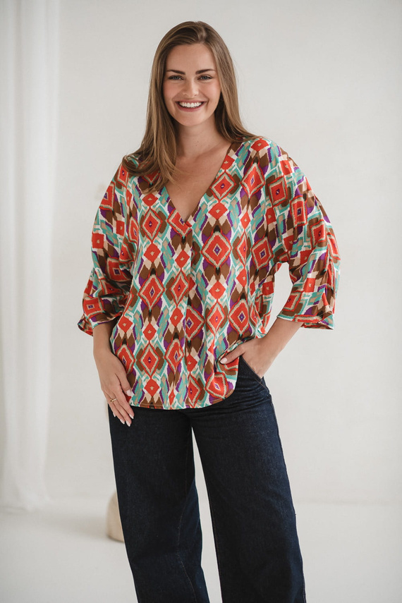 Bahama Mama Milk&Love tehotenská blúzka s boho potlačou - viskóza, 3/4 rukáv, oversize