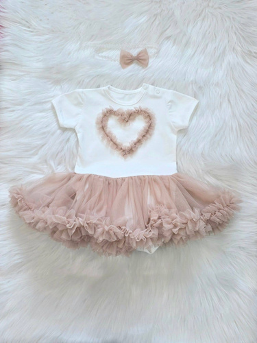 Body šaty Mia Bambarillo pre bábätko s tylovou sukňou elegantné beige