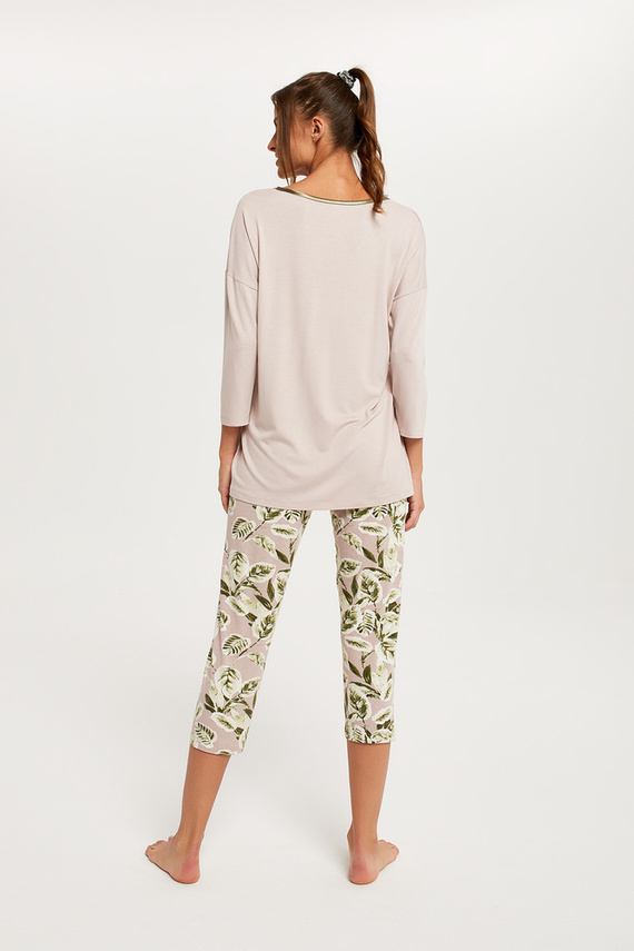 Indonézia Dámske pyžamo 3/4 rukáv, 3/4 nohavice Talianska móda - béžová/potlač