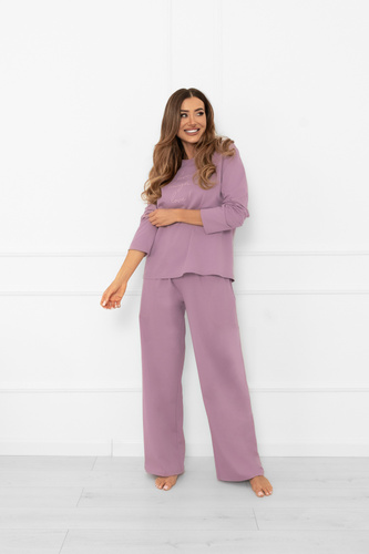 Dámske pyžamo Ksara Italian Fashion - bavlnené, s dlhým rukávom a nohavicami s vreckami - heather