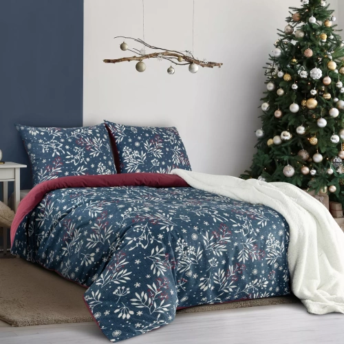 Kristy Vianočné posteľné prádlo Eurofirany navy blue/bordeaux - ranforce bavlna, obojstranné