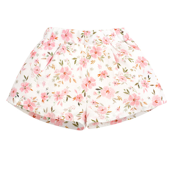 Kvety ecru mušelínové krátke šortky Pinokio pre dievčatko