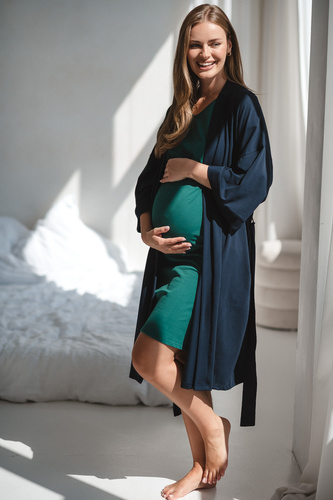 Milk&Love tehotenský župan tmavomodrý - bavlna s elastanom, pohodlný, rukáv 7/8