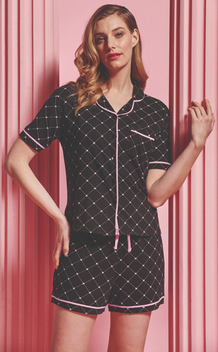 Coraline Dámske pyžamo Sorbetto čierne - tričko, krátke šortky, 100% bavlna