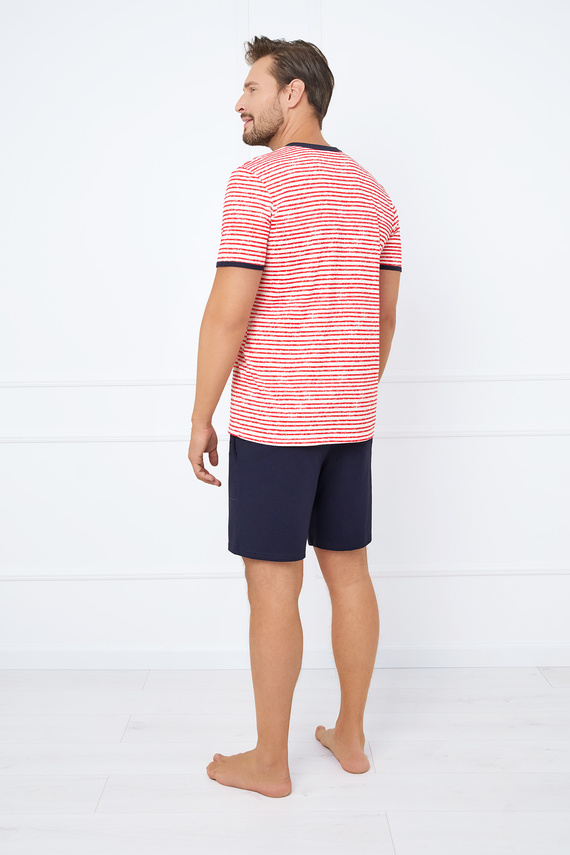 Flota Pánske pyžamo s krátkym rukávom, šortky Talianska móda - potlač červená/modrá