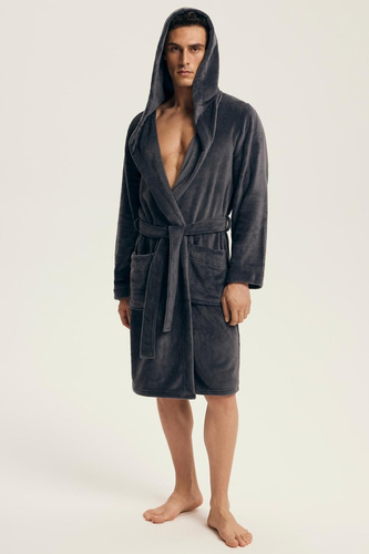 Pánsky župan Henderson 43447 Vocal grey - kapucňa, teplý úplet, pohodlie a elegancia