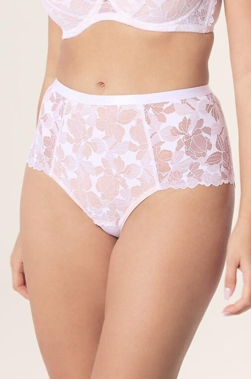 Vysoké nohavičky Hanna DW56 Nipplex biele, plný strih, čipka, tvarovanie