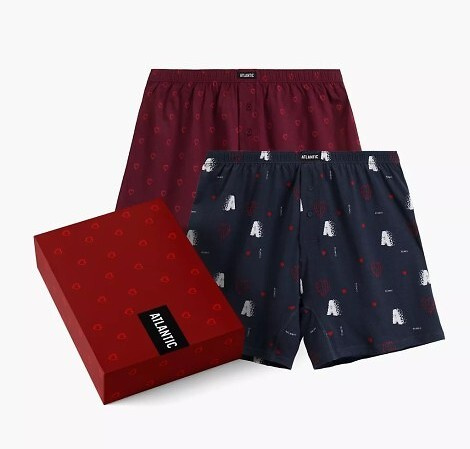 2GMB-012 Pánske boxerky Atlantic - bavlnené, srdiečka, 2-pack, voľný strih