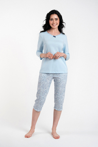 Salli Dámske pyžamo 3/4 rukávy a 3/4 nohavice Talianska móda - modrá/potlač
