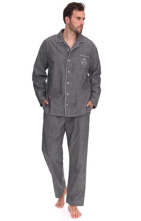 2533 Zeus L&L pánske pyžamo - bavlna, melanž, s golierom a gombíkmi
