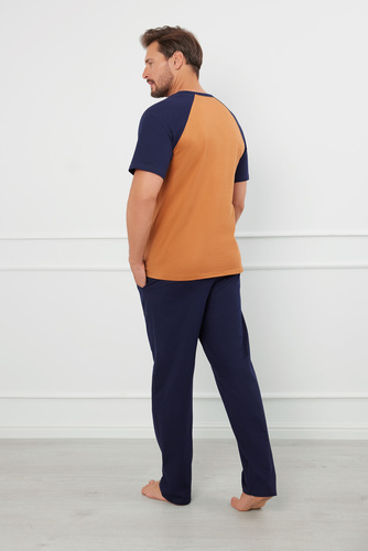 Alexander Pánske pyžamo s krátkym rukávom, dlhé nohavice Talianska móda - koňaková/granátová
