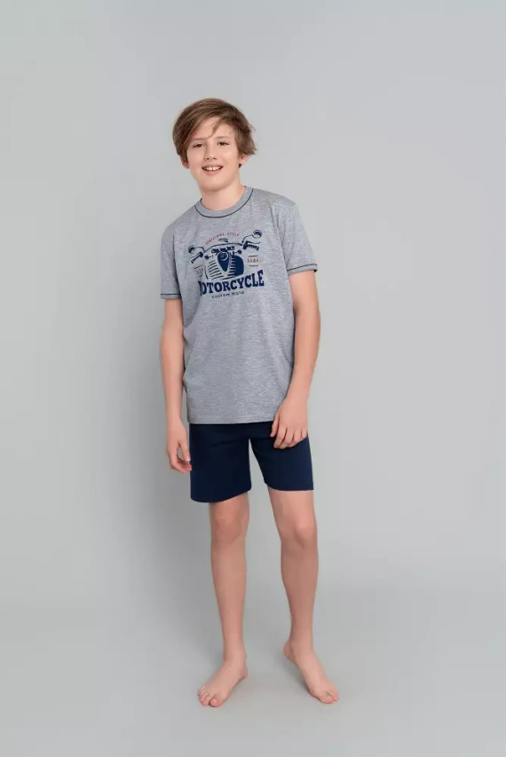 Gibson Chlapčenské pyžamo s krátkym rukávom, nohavice Italian Fashion - melange