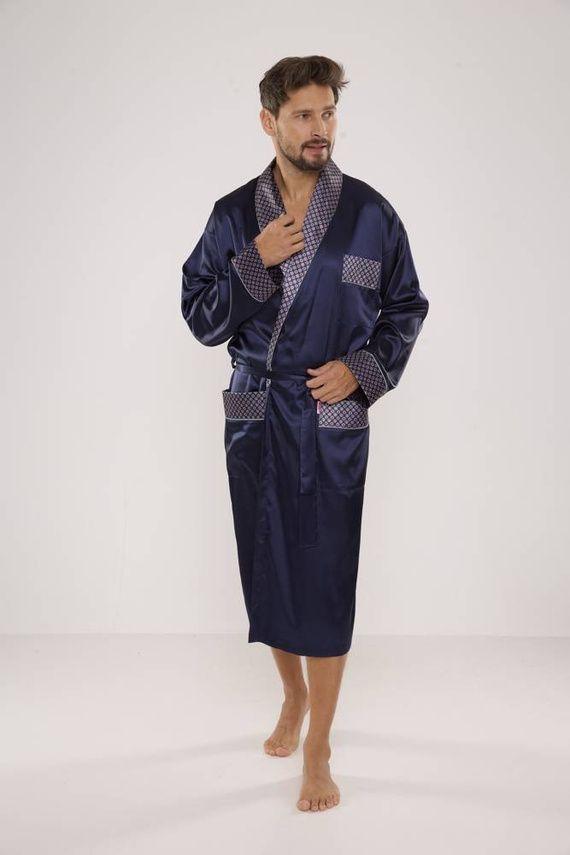 940 Forex pánsky saténový župan - tmavomodrý