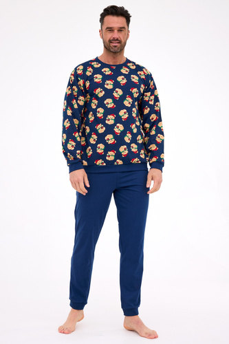 457/293 Teddy 6 Cornette pánske pyžamo - vianočné, tmavomodré, bavlna