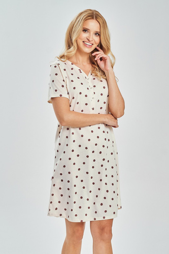 3529 Nita Dámska nočná košeľa Taro - 100% bavlna v hrášku, dojčiaca | patentky, pred kolená