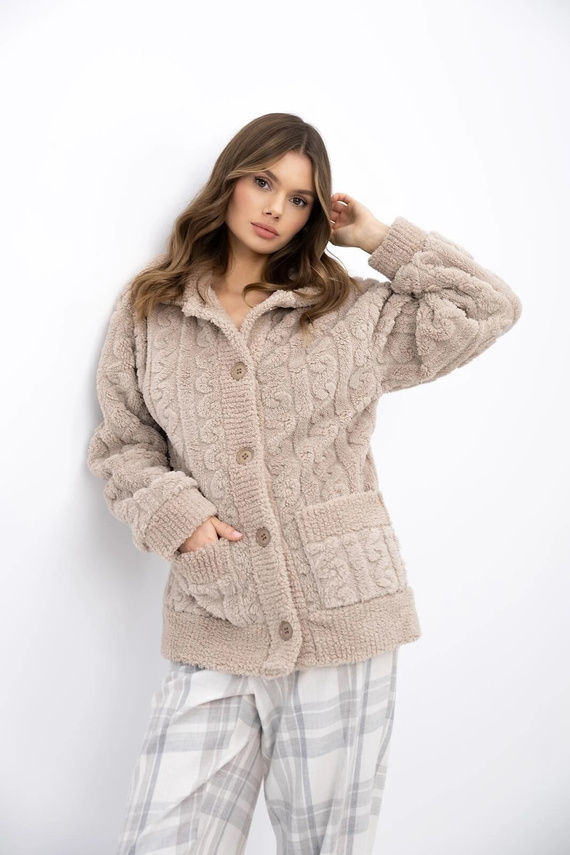Sensis Ingrid dámsky béžový blejzer na gombíky, mäkký homewear s vreckami