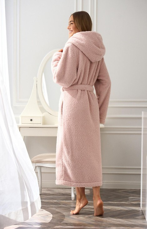 2556 Heaven Dámsky dlhý župan L&L s kapucňou - púdrovo ružový