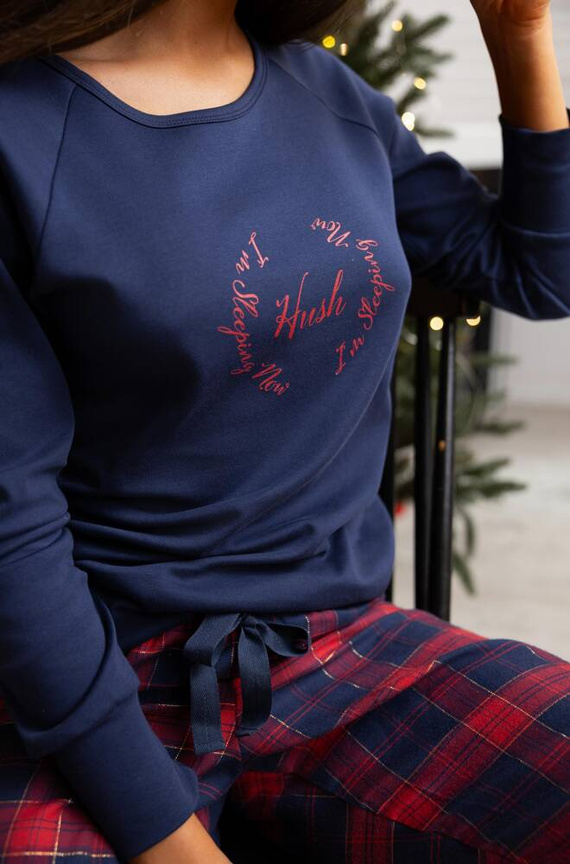 Emmeline Dámske pyžamo Sensis Flanel - tmavomodro-červené